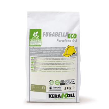 Een witte zak met het opschrift `Fugabella Eco Porcelana 0-5` met een groen bladpictogram, met daarin milieuvriendelijk harsceme
