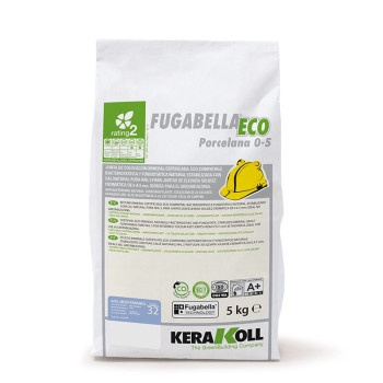 Tas met het opschrift `Fugabella Eco Porcelana 0-5`, met groene milieuvriendelijke symbolen, veiligheidsinstructies en het merk 