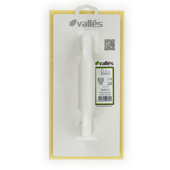 A white trowel with a plastic handle is mounted on a yellow sponge, packaged with branding. Text includes: `vallés,` `Ref: 56651