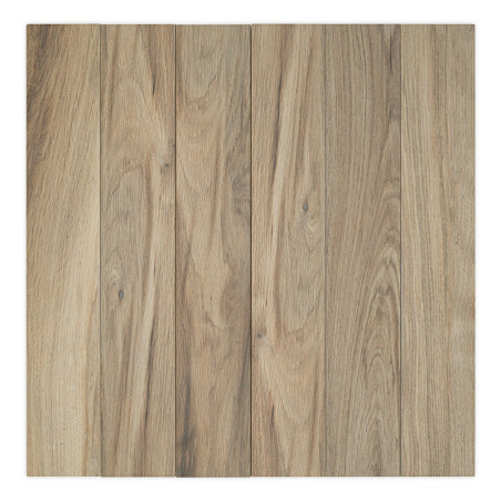 Des planches de bois, alignées verticalement avec différents tons de brun et motifs de grain de bois, forment un carreau carré s