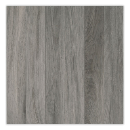 Le carreau présente un motif de grain de bois, affichant des planches verticales grisâtres avec des stries sombres et claires va