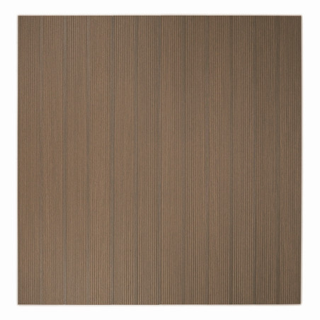 Un carreau carré présente un motif uniforme de fines rayures brunes verticales, créant un effet texturé dans un design minimalis