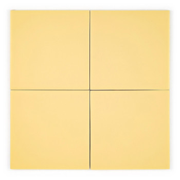 A plain, light yellow square tile sits on a white background, emphasizing its smooth, uniform surface and minimalist aesthetics.