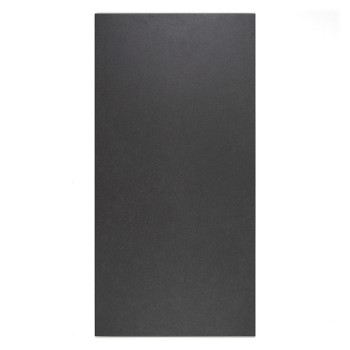 Rectangular black tile laying flat, displaying a smooth matte surface. it has no text or markings, set against a simple white ba