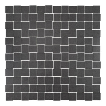Azulejos cuadrados de color gris oscuro dispuestos en un patrón de cuadrícula de 6x6, espaciados uniformemente, que muestran un 