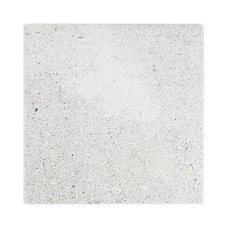 The object is a square stone tile, featuring a speckled, textured surface with gray and beige tones, set against a white backdro