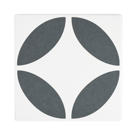 A square tile features four dark gray oval shapes, symmetrically positioned to form a cross-like pattern on a white background.