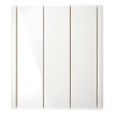 Cuatro azulejos verticales de color blanco brillante están alineados uno al lado del otro, separados por finas ranuras, sobre un