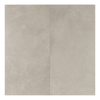 Un carreau rectangulaire gris repose à plat, affichant une texture lisse avec des marbrures subtiles, sur un fond blanc uni.