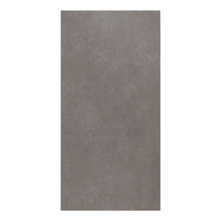 A rectangular tile with a smooth, matte gray surface, displaying slight textural variations, evokes a minimalist style in neutra