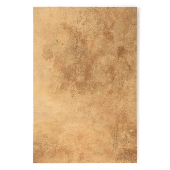 Un azulejo rectangular muestra una superficie marrón texturizada y moteada, lo que sugiere una apariencia de piedra rústica, ade
