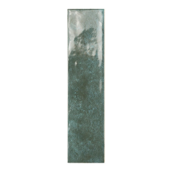 Rectangular, glossy green ceramic tile, reflecting light on its surface, set against a plain white background.