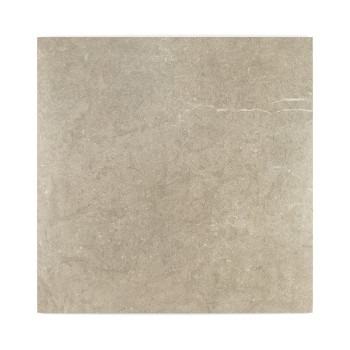 Eine glatte, quadratische Fliese weist eine hellbeige, steinartige Textur mit subtilen Maserungen und Sprenkeln auf und eignet s