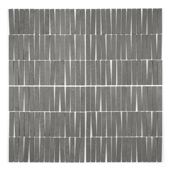 Rectangular gray tiles are arranged vertically in equally spaced rows, forming a grid pattern on a white background.