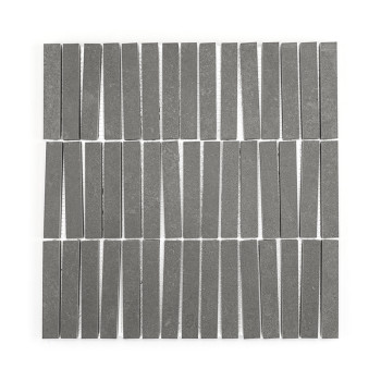 Rectangular gray tiles are arranged vertically in equally spaced rows, forming a grid pattern on a white background.