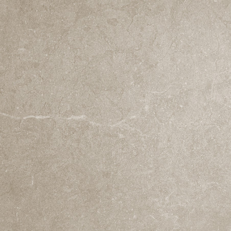Un azulejo liso de color beige con sutiles patrones jaspeados y con un acabado mate. El contexto sugiere un ambiente interior ne