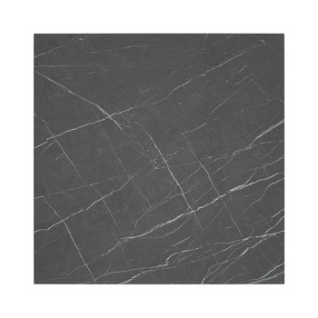 Azulejo cuadrado de color gris oscuro con vetas blancas irregulares que se asemejan al mármol, lo que sugiere un diseño sofistic