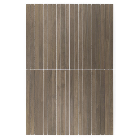 Carreau brun rectangulaire avec des lignes verticales de grain semblables à celles du bois, divisées en sections égales par des 