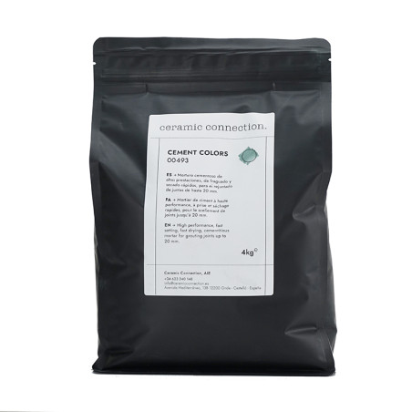 Die schwarze Verpackung enthält Harz-Zement-Pulver mit der Aufschrift „Keramikverbindung. ZEMENTFARBEN 00493, 4 kg“ für Boden- u