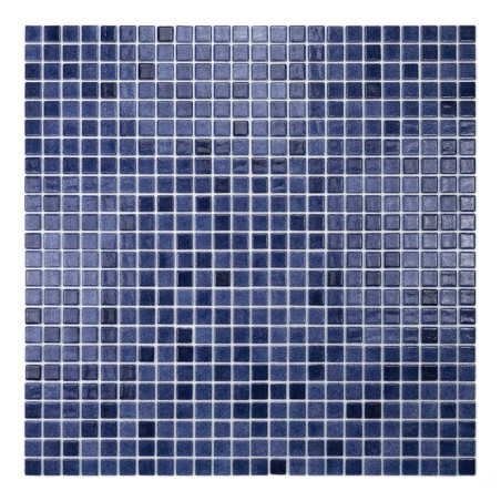 Los mosaicos de vidrio azul forman una cuadrícula, creando un patrón uniforme con diferentes tonos de azul.
