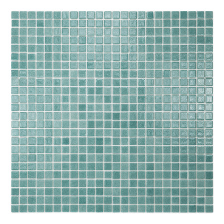 Small, square, teal tiles arranged in a grid pattern, creating a calm and uniform mosaic appearance.