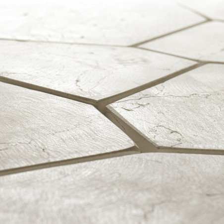 Hexagonal stone tiles lie in a seamless, textured pattern, creating a smooth, unified surface in a neutral setting.