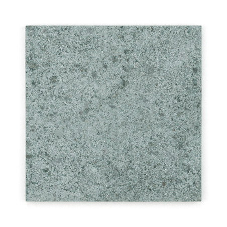 Square stone tile displaying speckled gray texture, resting on a plain white background.