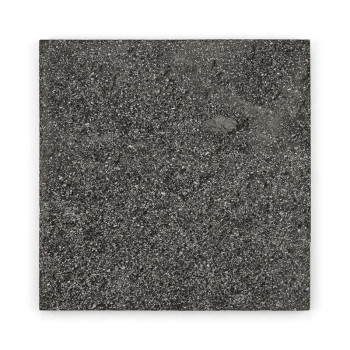 Square stone tile displays speckled, dark gray texture, resting against a plain white background.