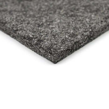 Gray stone tile sits flat, showcasing a slightly textured surface against a white background, emphasizing its thickness and edge