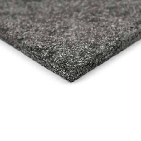 Gray stone tile sits flat, showcasing a slightly textured surface against a white background, emphasizing its thickness and edge