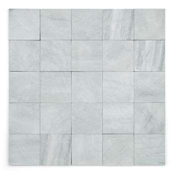 Square stone tiles arranged in a grid, displaying a smooth, subtle marbled pattern in light gray shades.