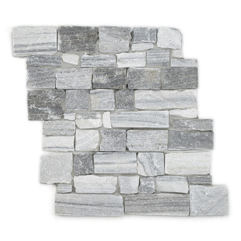Les carreaux de pierre rectangulaires sont empilés en quinconce, mettant en valeur diverses nuances de gris dans une disposition