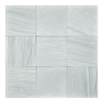 Square stone tile. displaying a mottled light gray surface. set isolated on a plain white background.