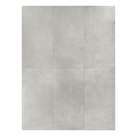 Six carreaux rectangulaires gris disposés selon une grille soignée, formant une surface lisse et continue avec de subtiles varia