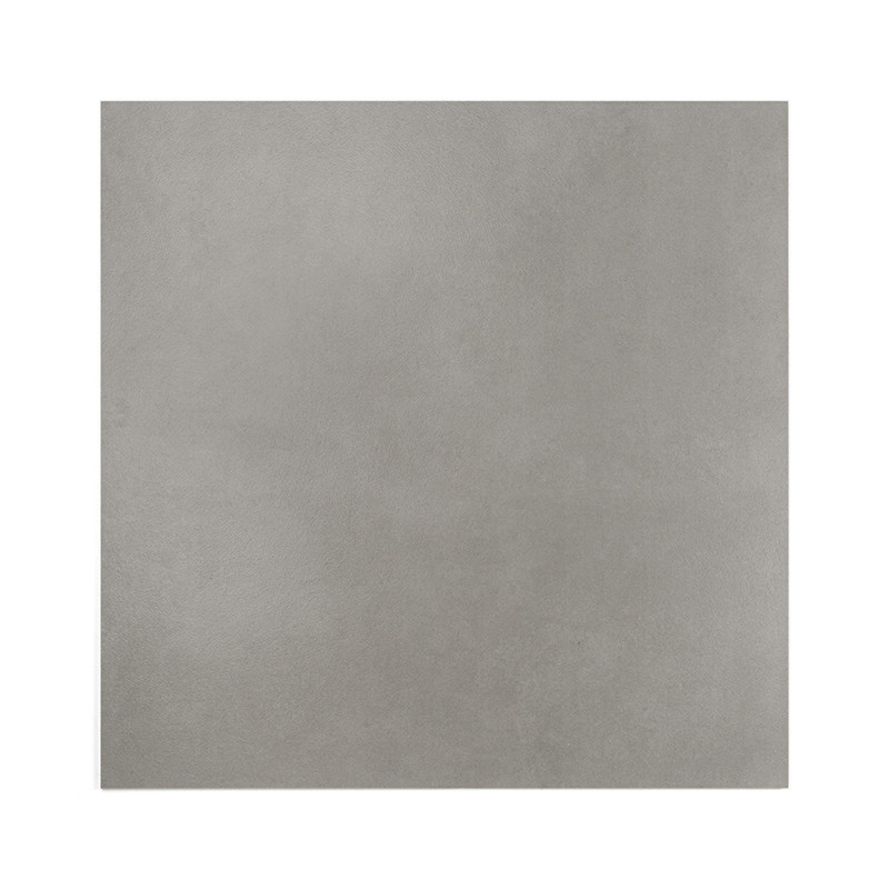 Een vierkante, gladde grijze tegel rust op een witte achtergrond en heeft een matte afwerking, geschikt voor vloer- of wandtoepa