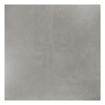 A square, smooth gray tile is resting on a white background, displaying a matte finish, suitable for flooring or wall applicatio