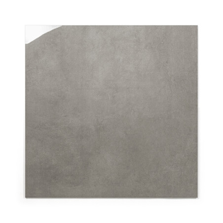Un carreau carré au fini lisse et mat apparaît dans une couleur gris clair, positionné sur un fond blanc uni.