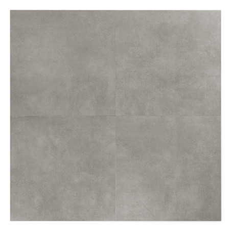 El azulejo muestra un acabado mate de color gris claro con una superficie texturizada sutil, dividida en cuatro cuadrantes, sobr
