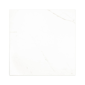 Un carreau carré blanc présente de subtiles veines grises, ressemblant à du marbre, sur un fond uni, soulignant son design éléga