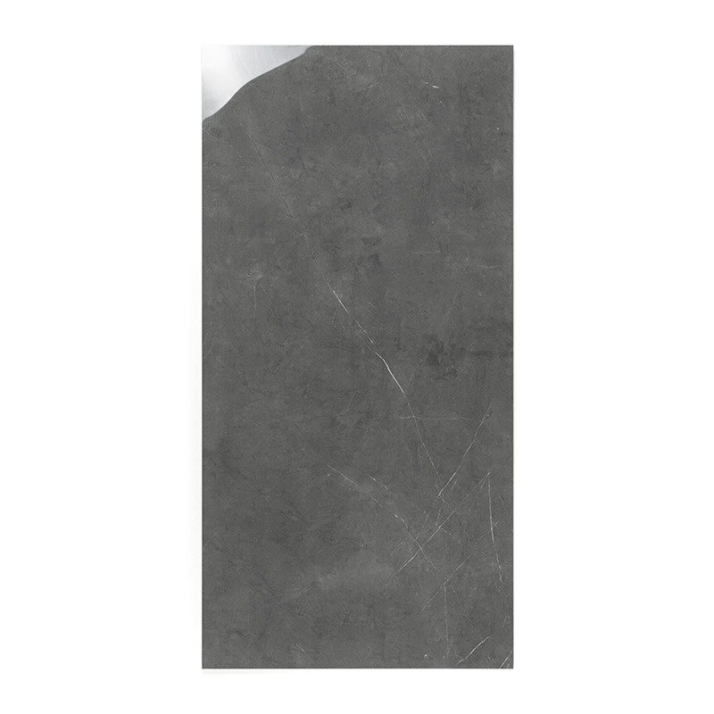 Le carreau est une dalle rectangulaire en matériau gris foncé texturé avec de subtils marbrures blanchâtres, reposant sur un fon