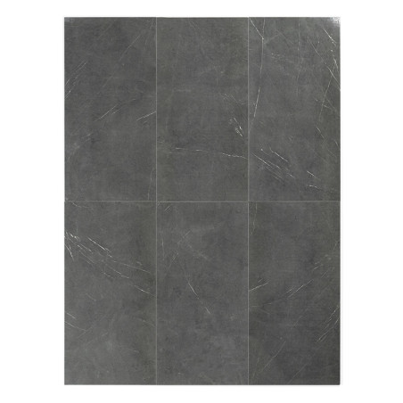 Gray, rectangular tiles with subtle white veining patterns appear seamless when placed together, creating a smooth, modern surfa