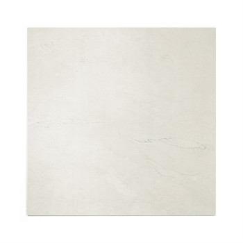 Een vierkante tegel in een lichtbeige kleur vertoont subtiele, gemarmerde patronen. Het rust tegen een effen, witte achtergrond.