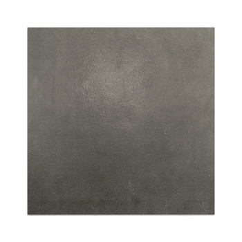 Un azulejo gris cuadrado con una superficie lisa y texturizada se muestra sobre un fondo blanco liso, enfatizando su color y aca