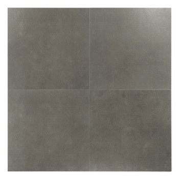 Un azulejo gris cuadrado con una superficie lisa y texturizada se muestra sobre un fondo blanco liso, enfatizando su color y aca