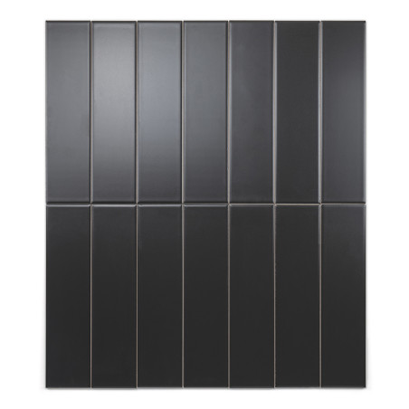 Les carreaux noirs rectangulaires sont alignés verticalement selon une disposition en grille, formant un motif uniforme sur un f