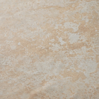 Le carrelage présente une surface texturée et marbrée avec des tons beiges et marron clair, créant un aspect naturel semblable à