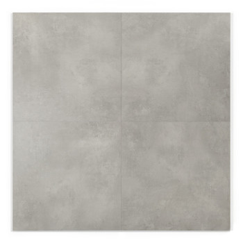 Un azulejo liso y cuadrado muestra un color gris claro uniforme, sutilmente texturizado con patrones de piedra natural, diseñado