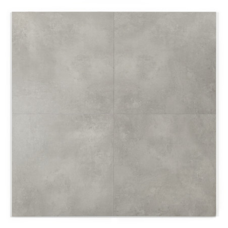 Cuatro azulejos cuadrados de color gris claro forman un cuadrado más grande, mostrando una superficie lisa, ligeramente moteada,