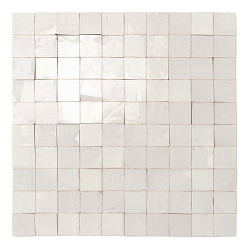 Square terracotta tiles, featuring glossy, uneven surfaces, arranged in a grid formation against a white background.