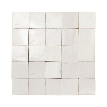 Square terracotta tiles, featuring glossy, uneven surfaces, arranged in a grid formation against a white background.